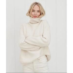 JENNI KAYNE Ribbed Cashmere Turtleneck Sweater In Ivory Size M